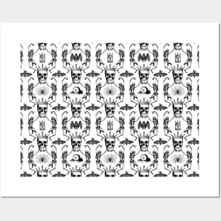 Dancing with Death | Dancing Skeletons | Gothic Halloween Pattern | Black and White | Posters and Art
